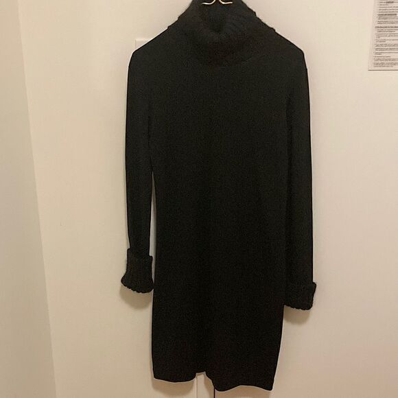 Les Copains Black Midi Dress with Turtleneck and Long Sleeve. Size 44/8. - Picture 1 of 8